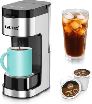 CHULUX Slim-Pro Single Serve Coffee Maker Machine for K Cup and Grounds with 2 Mins Brew One Cup, 3 Brew Styles, Removable Reservoir & Drip Tray