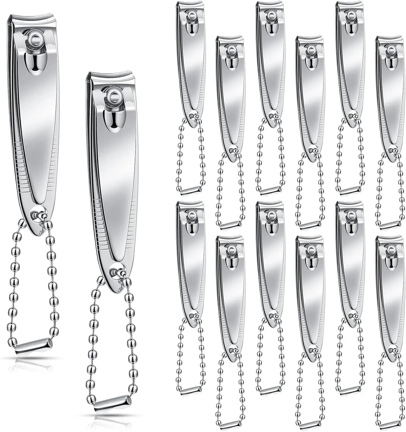 Chumia 144 Pieces Nail Clippers Set Stainless Steel Metal Nail Cutter Fingernail Toenail Clippers Bulk Silver Cutter Fingernails for Adults Men Women with Keychain