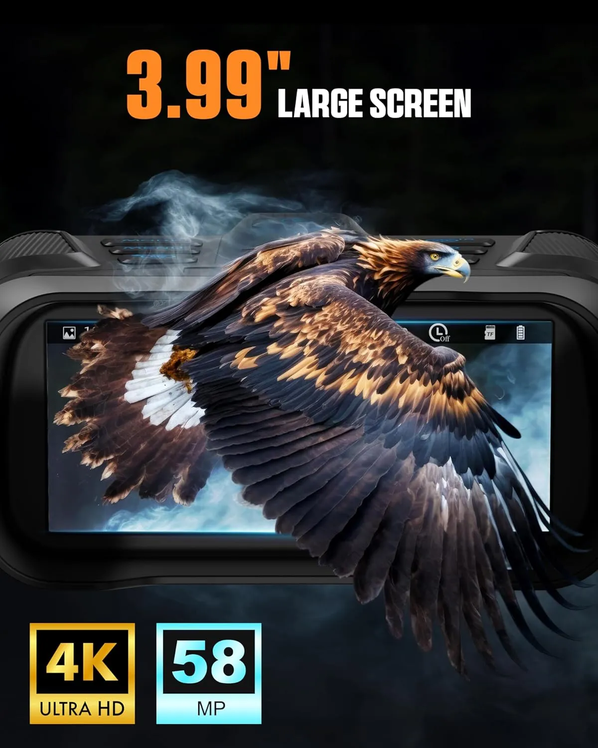 CIGMAN 4K Night Vision Goggles, 3.99" Large Screen, 5000mAh Battery, f/1.0 Large Aperture, 32GB Memory Card for Photos and Videos, Flashlight, 5X Zoom, Compass