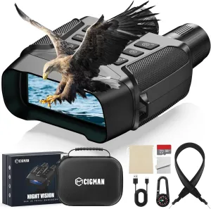CIGMAN 4K Night Vision Goggles, 3.99" Large Screen, 5000mAh Battery, f/1.0 Large Aperture, 32GB Memory Card for Photos and Videos, Flashlight, 5X Zoom, Compass