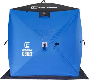 CLAM Lightweight Portable Pop Up Ice Fishing Angler Thermal Hub Shelter Tent with Anchors, Tie Ropes, and Carrying Bag