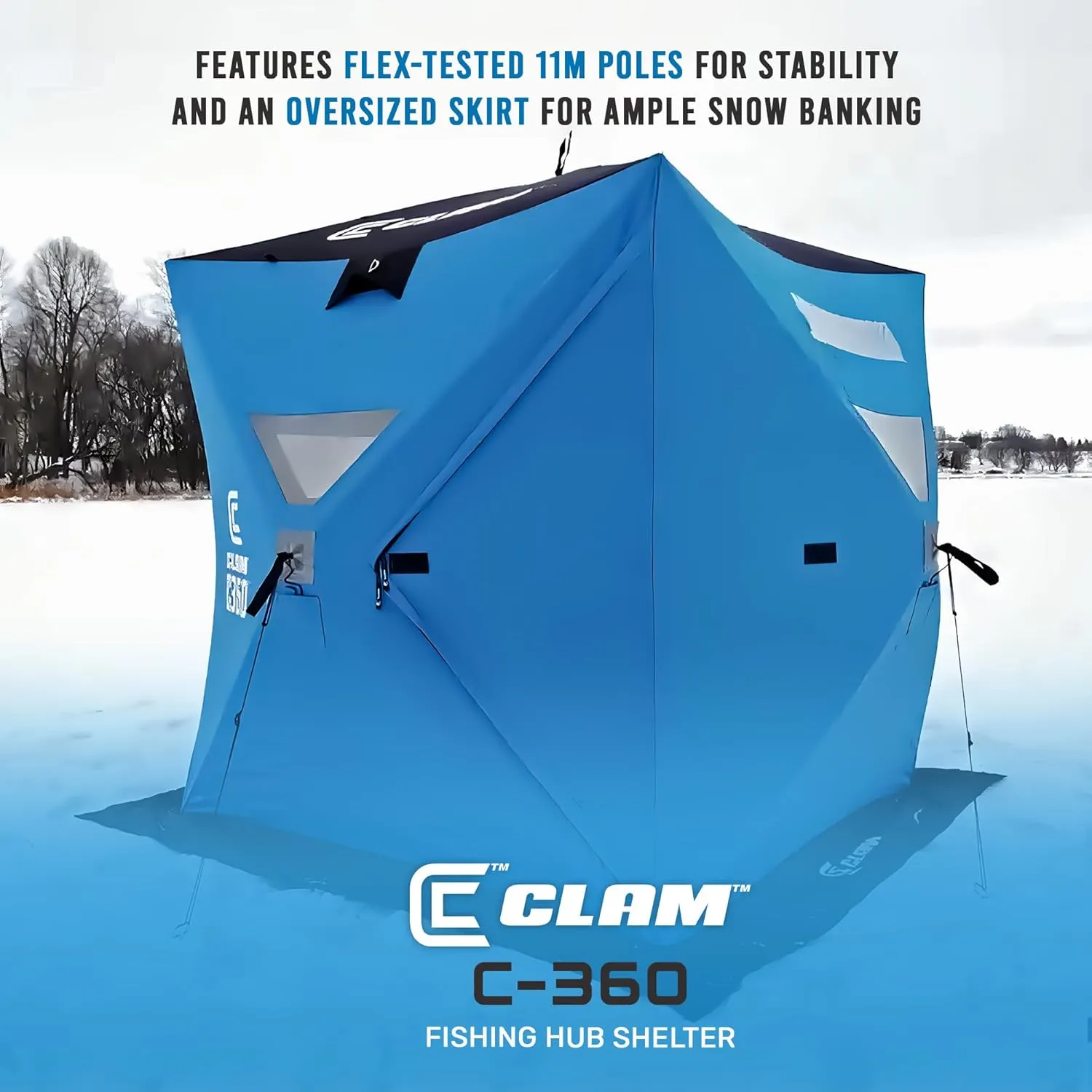 CLAM Lightweight Portable Pop Up Ice Fishing Angler Thermal Hub Shelter Tent with Anchors, Tie Ropes, and Carrying Bag