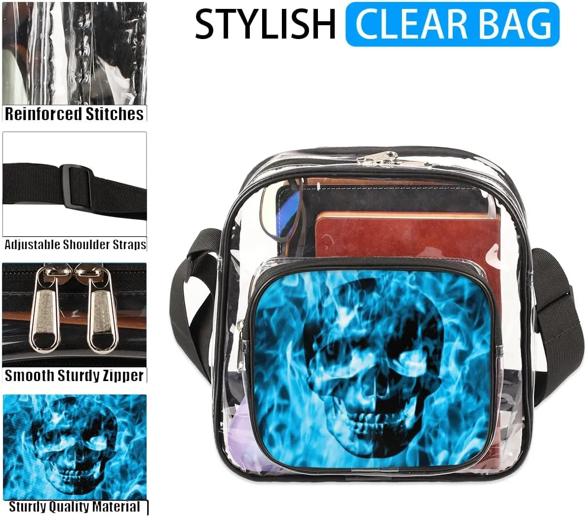 Clear Crossbody Bag Stadium Approved for Women and Men Transparent Messenger Shoulder Bag Clear Purse Bag