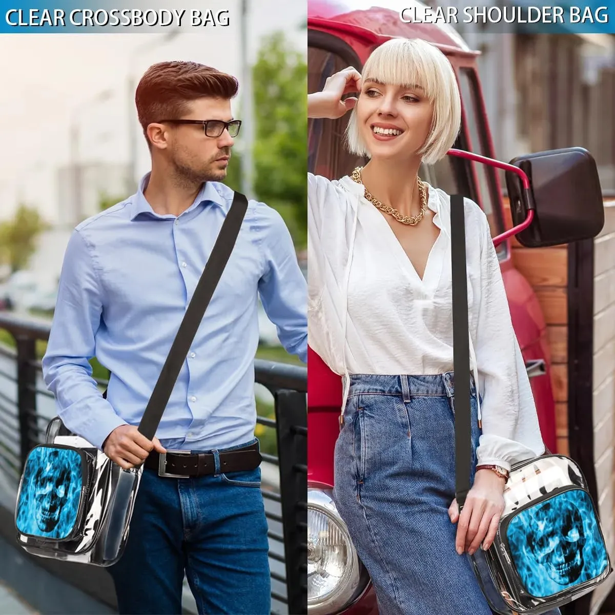 Clear Crossbody Bag Stadium Approved for Women and Men Transparent Messenger Shoulder Bag Clear Purse Bag
