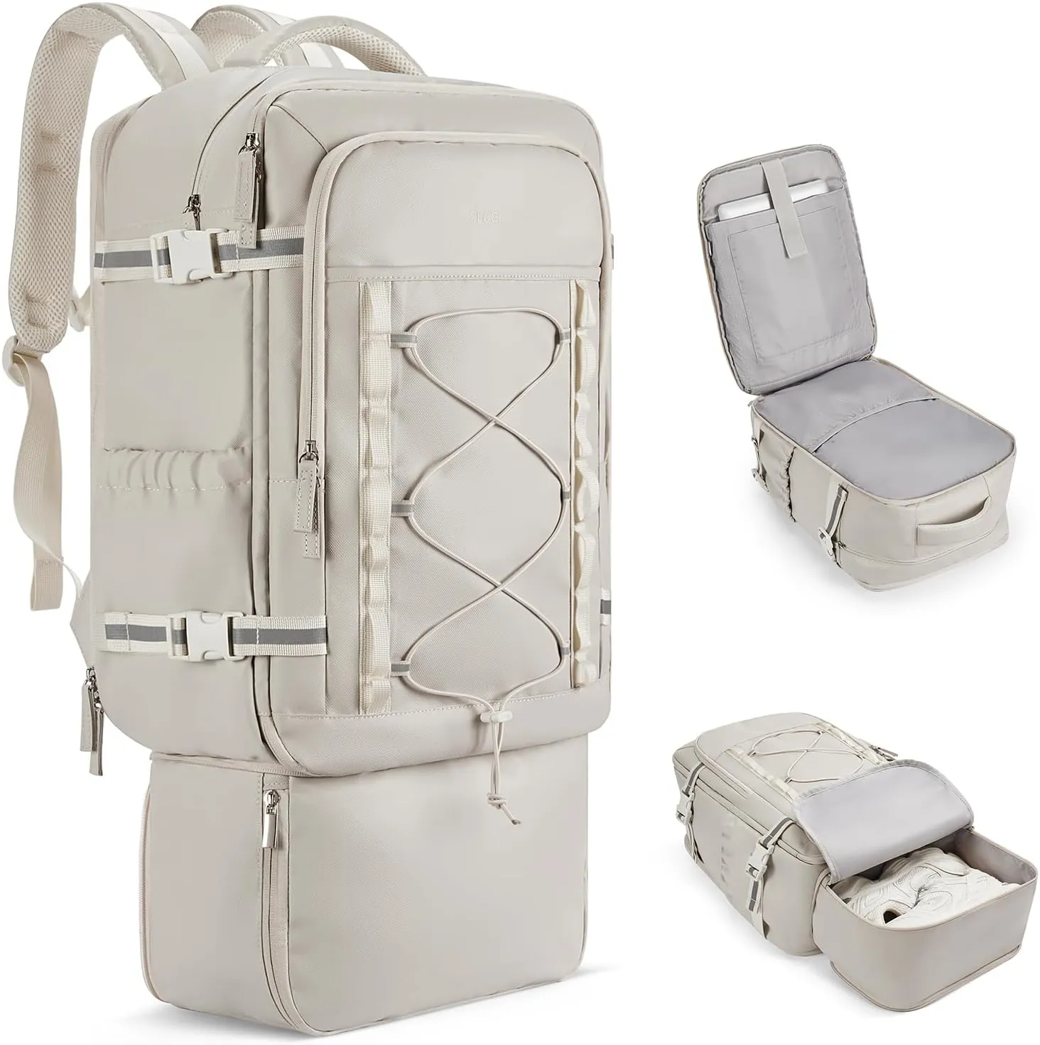 CLUCI Travel Backpack 30L, Waterproof Laptop Backpack Fits 17.3 Inch Laptop, Carry On Backpack with shoe compartment, Durable Expandable Gym Backpack, Large Hiking Backpack for Men Women（White）