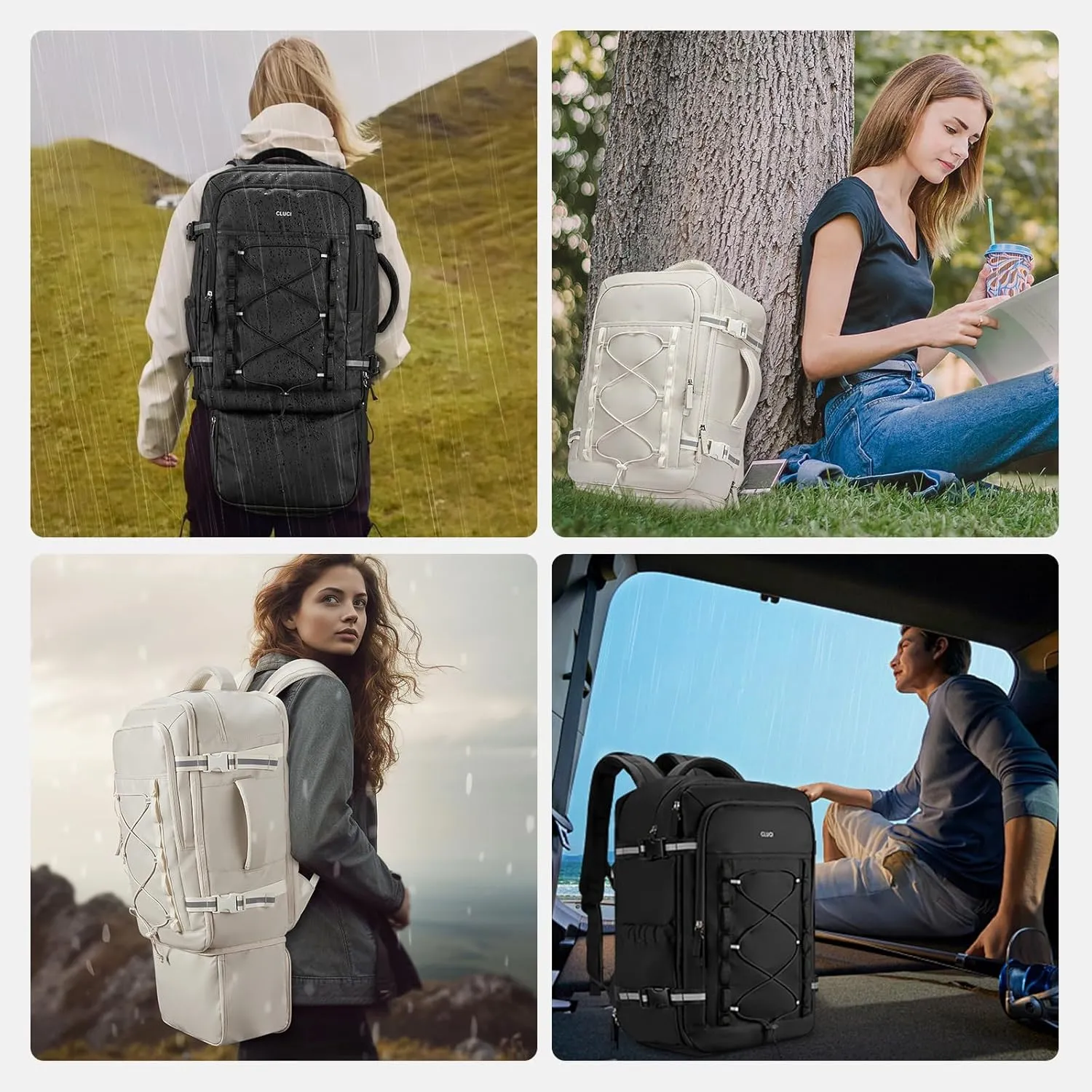 CLUCI Travel Backpack 30L, Waterproof Laptop Backpack Fits 17.3 Inch Laptop, Carry On Backpack with shoe compartment, Durable Expandable Gym Backpack, Large Hiking Backpack for Men Women（White）