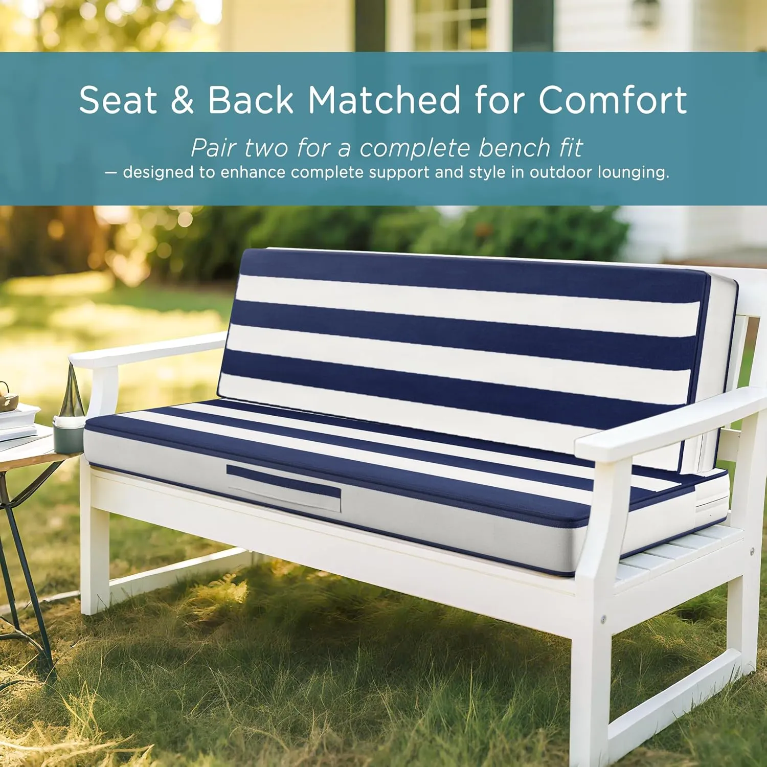 Codi Outdoor Bench Cushion 48 inch, Double Waterproof Patio Furniture Cushions Replacement for Swing, Porch, Couch, 48x18x3'', Breton Stripes