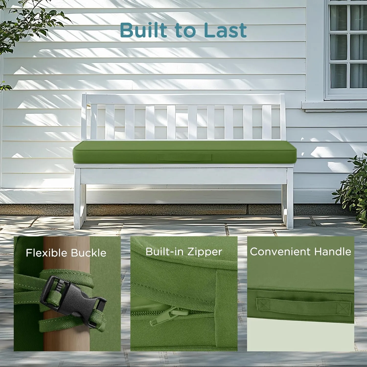 Codi Outdoor Bench Cushion 48 inch, Double Waterproof Patio Furniture Cushions Replacement for Swing, Porch, Couch, 48x18x3'', Green
