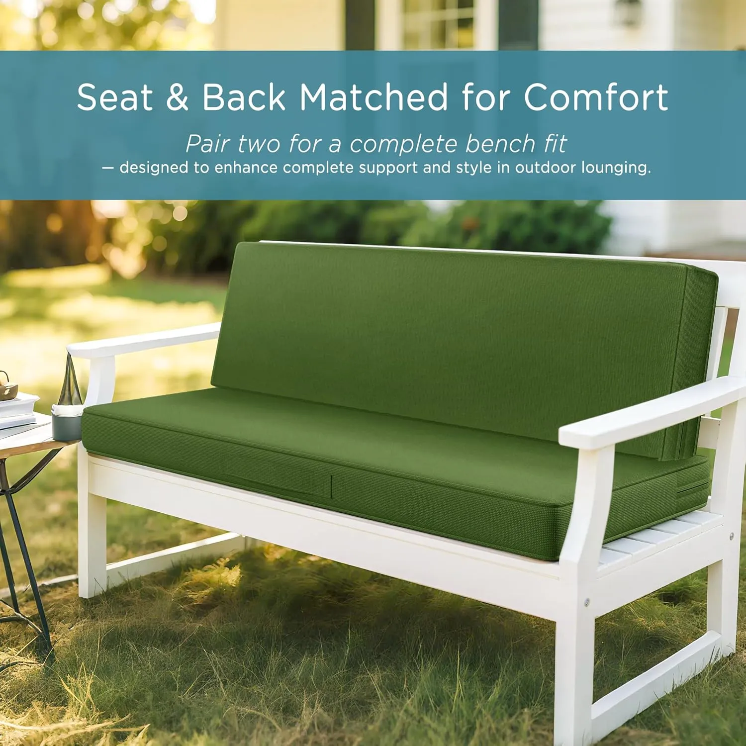 Codi Outdoor Bench Cushion 48 inch, Double Waterproof Patio Furniture Cushions Replacement for Swing, Porch, Couch, 48x18x3'', Green