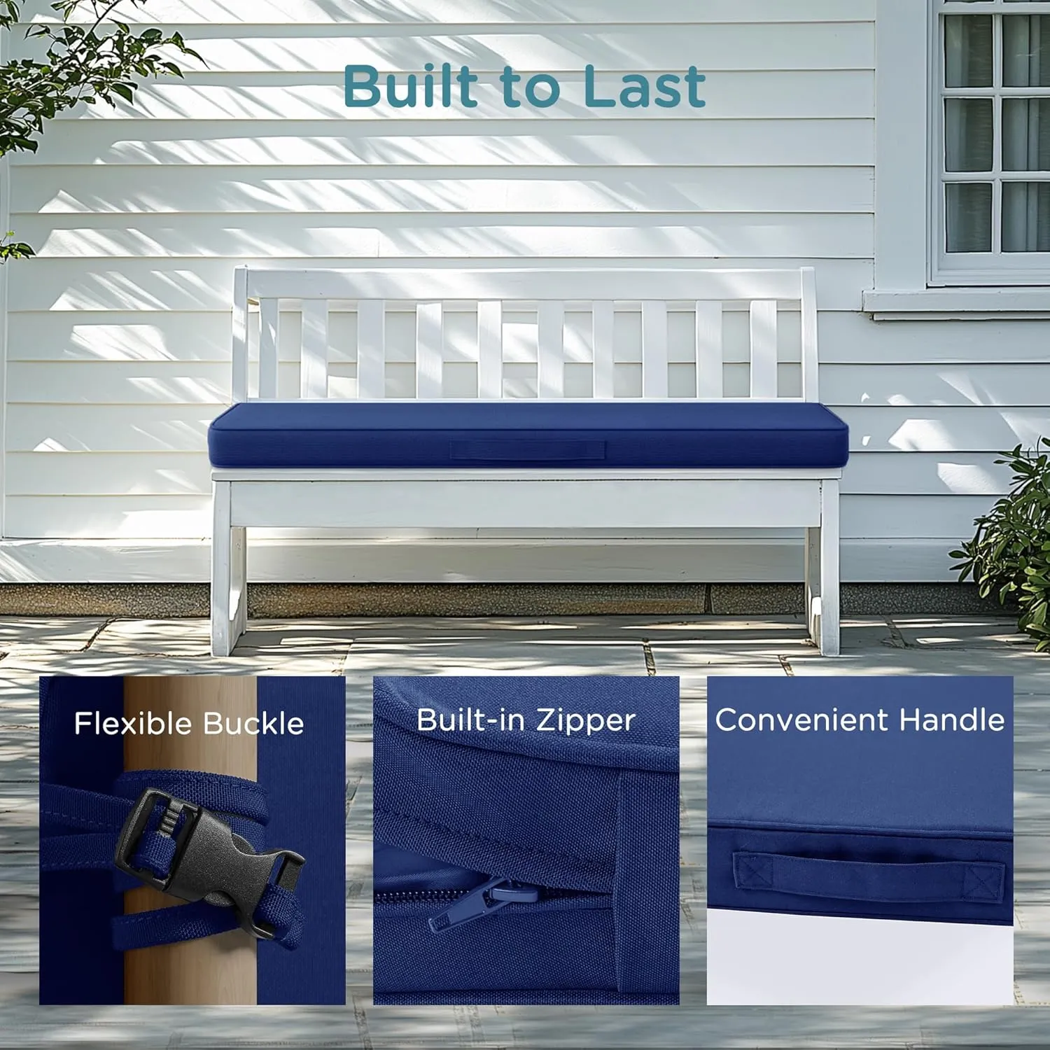 Codi Outdoor Bench Cushion 48 inch, Double Waterproof Patio Furniture Cushions Replacement for Swing, Porch, Couch, 48x18x3'', Navy