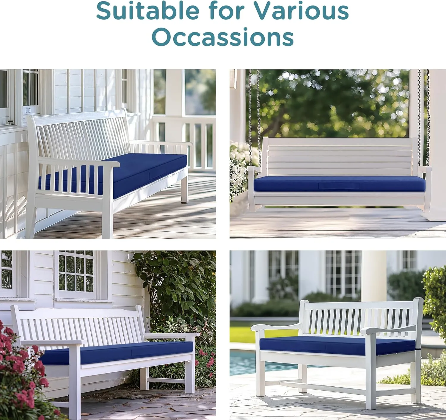 Codi Outdoor Bench Cushion 48 inch, Double Waterproof Patio Furniture Cushions Replacement for Swing, Porch, Couch, 48x18x3'', Navy