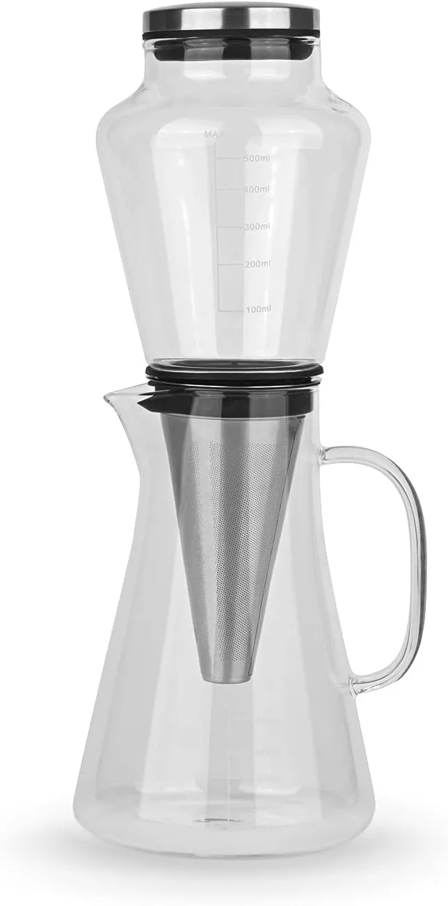Cold Drip 03075 Coffee Maker for 0.5 L Borosilicate Glass/Stainless Steel Silver-Transparent, Dimensions: 14 cm x 12.5 cm x 33.4 cm