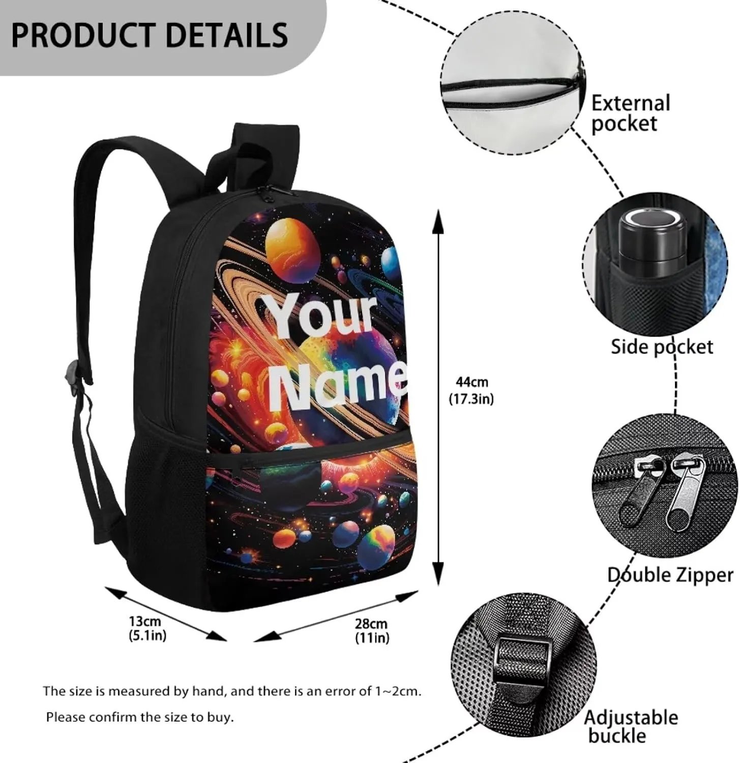 Coldinair Personalized Backpack for Boys Girls Outer Space Planet Custom Schoo Bag Child Kids Bookbag Kindergarten Preschool Elementary School Bag Student Back Pack Travel Bag Laptop Bag