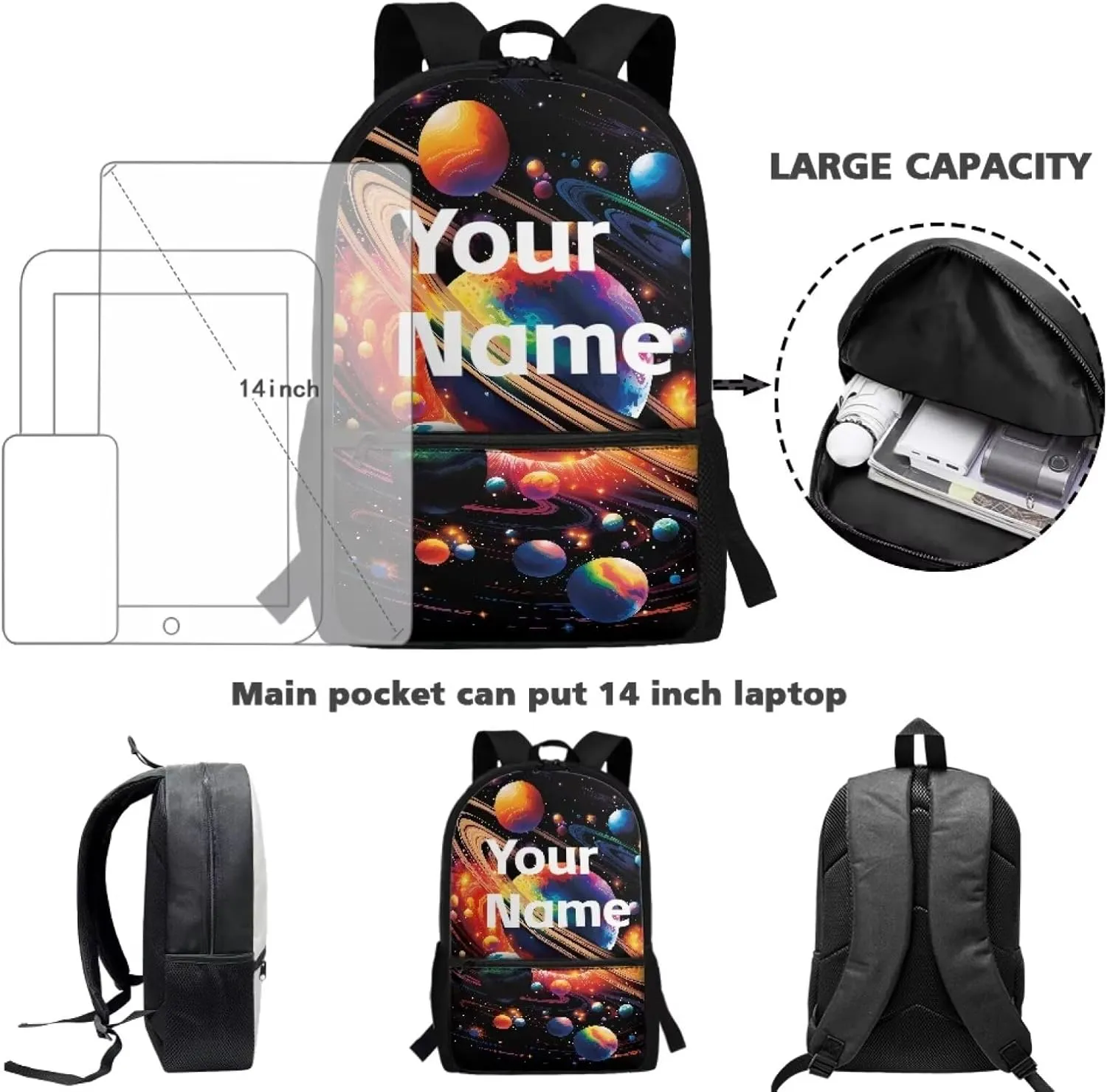Coldinair Personalized Backpack for Boys Girls Outer Space Planet Custom Schoo Bag Child Kids Bookbag Kindergarten Preschool Elementary School Bag Student Back Pack Travel Bag Laptop Bag
