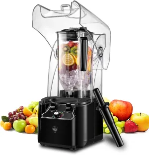 Commercial Blender for Smoothies 2200W, 80 Oz, 15 Speeds, 6-leaf Stainless Steel Blade, Heavy-Duty Commercial Blender for Smoothies, Ice Crush, Shakes, Self-Cleaning, Dark Black