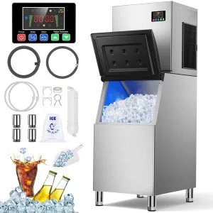Commercial Ice Maker 500 LBS/24h with 350 LBS Storage Bin, 132 Ice Cubes Ready in 5-15 min, 30 Adjustable LCE Thicknesses Stainless Steel Industrial Ice Machin for Bar Restaurant Cafe