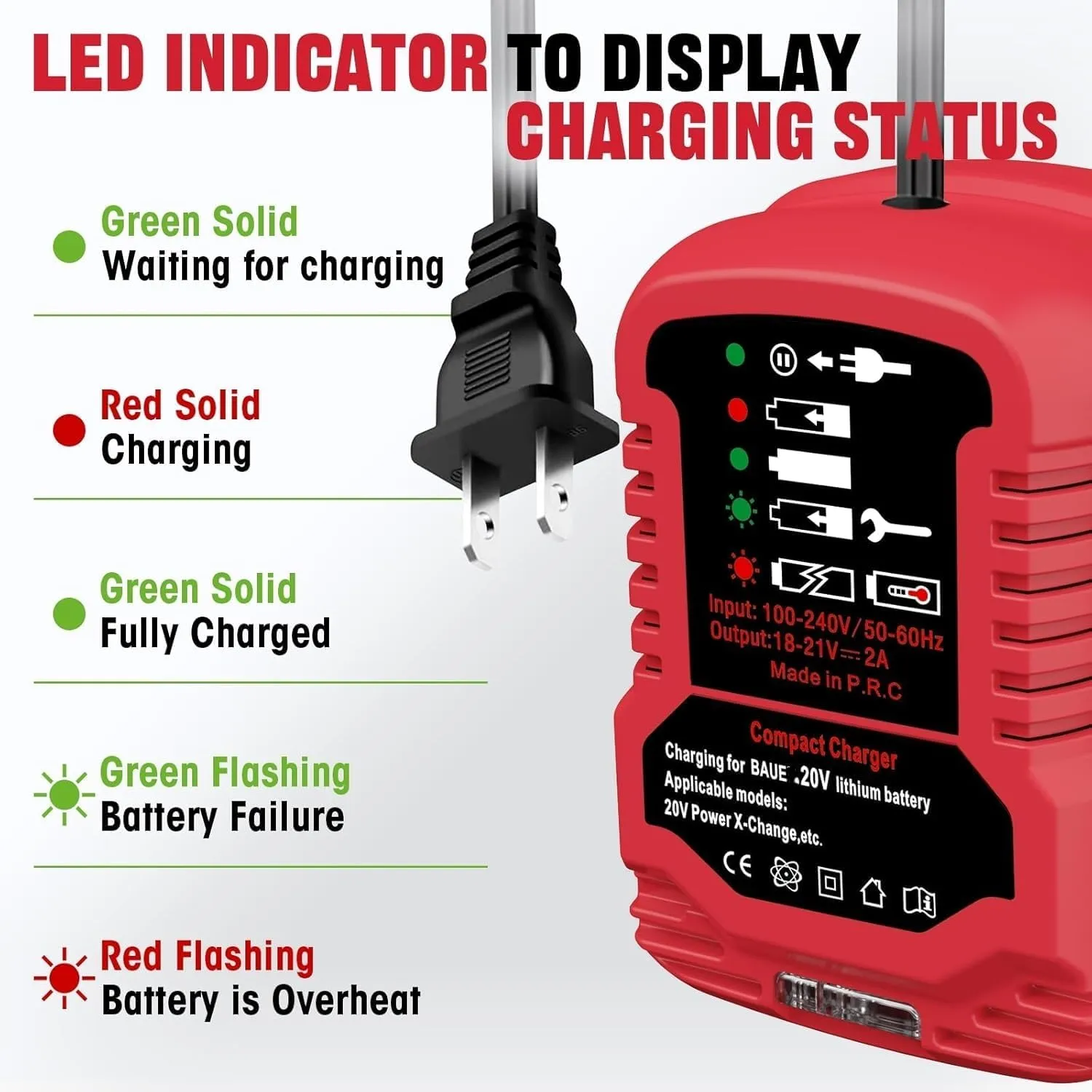 Compact Cordless Power Tool Battery Chargers (110V Input for Bauer 20V Battery Charger)