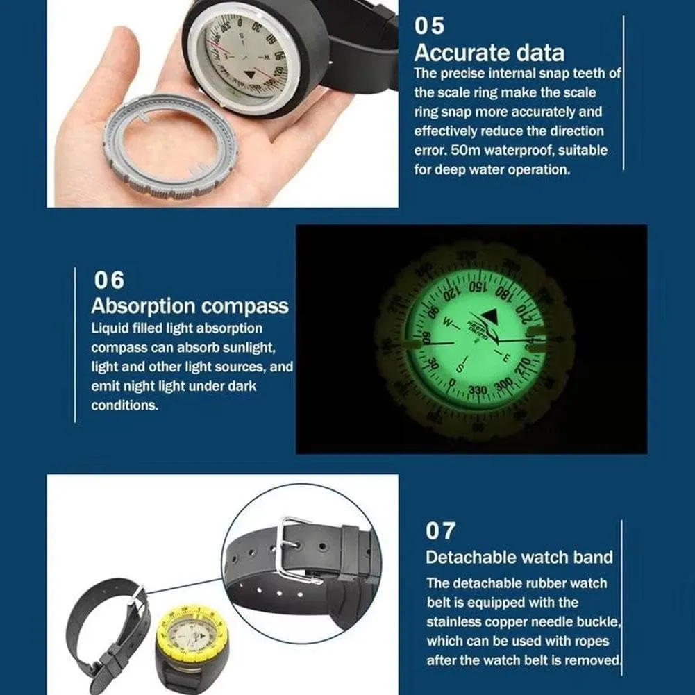 Compass Digital Compass Dive Compass Wrist Compass Marine Compass for Outdoor Sports Diving Survival Emergency