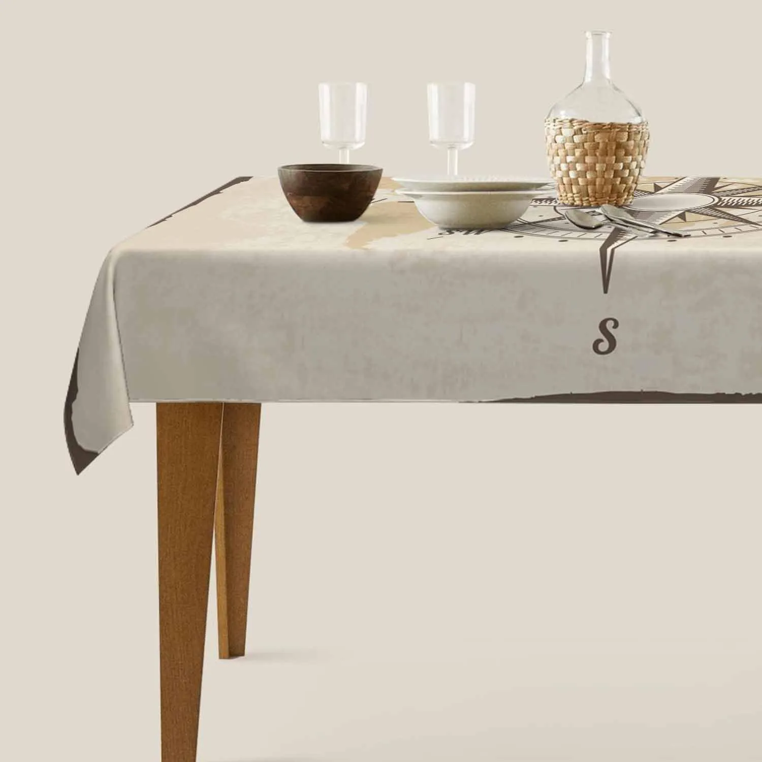 Compass Table Cloth for Rectangle Table 60x84 Inch Old World Map Nautical Compass Kitchen Table Cover Decorations for Home Dinner Party Outdoors Picnic
