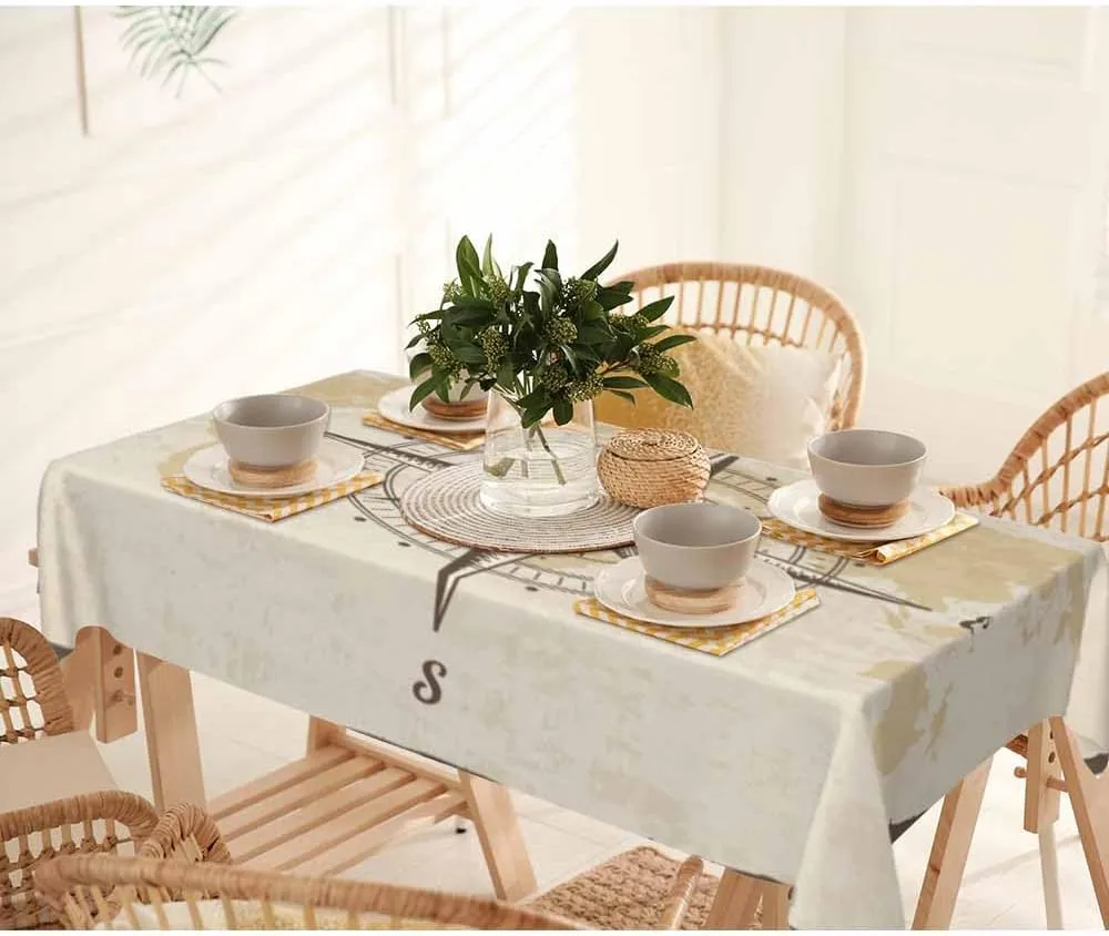Compass Table Cloth for Rectangle Table 60x84 Inch Old World Map Nautical Compass Kitchen Table Cover Decorations for Home Dinner Party Outdoors Picnic