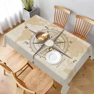 Compass Table Cloth for Rectangle Table 60x84 Inch Old World Map Nautical Compass Kitchen Table Cover Decorations for Home Dinner Party Outdoors Picnic