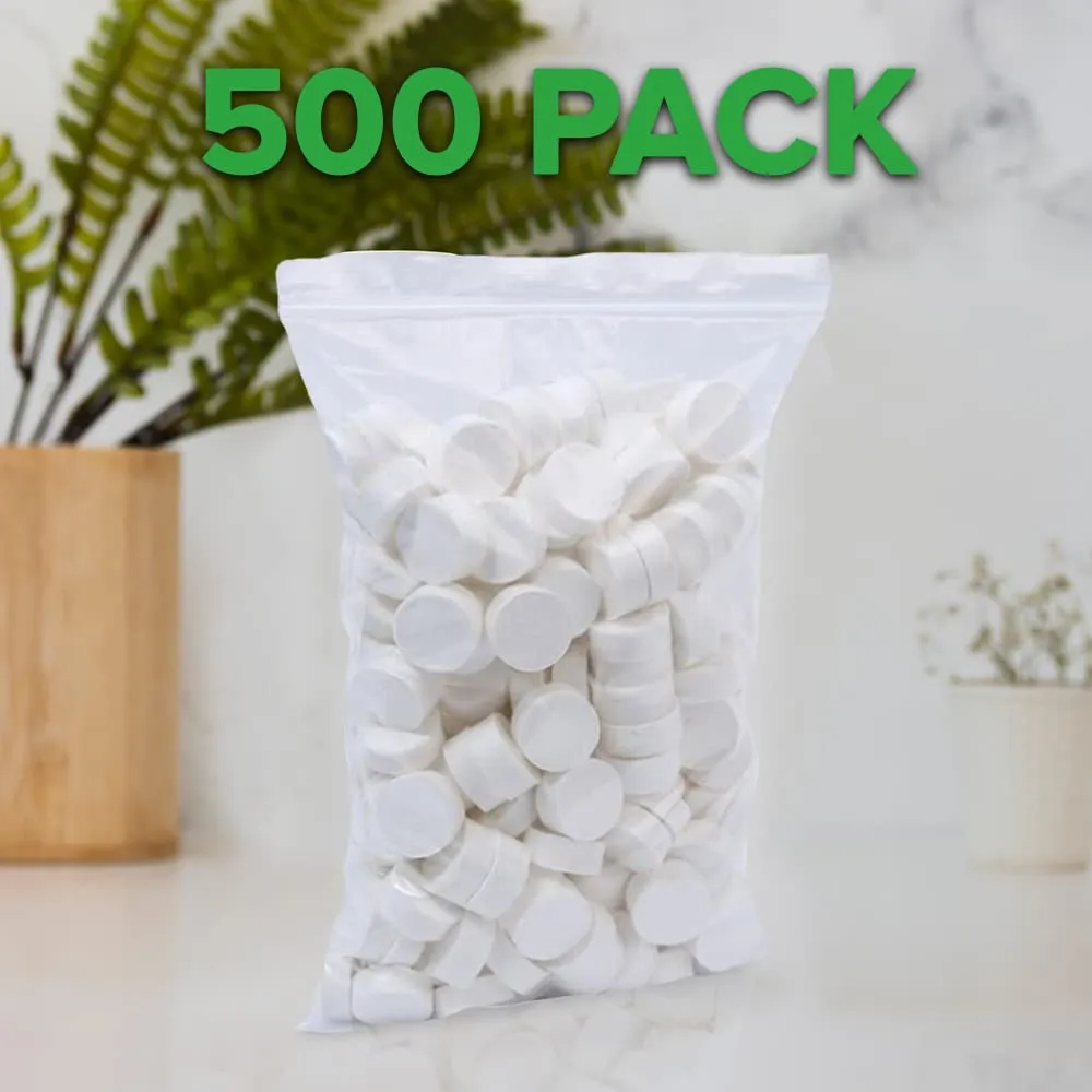 Compressed Towels Toilet Paper Tablets - Portable Compact Disposable Face Towel Wipes - Mini Coin Washcloth Tissues For Travel Camping Or Hiking   Reusable Water Tissue Dispenser (Cost Effective 500)