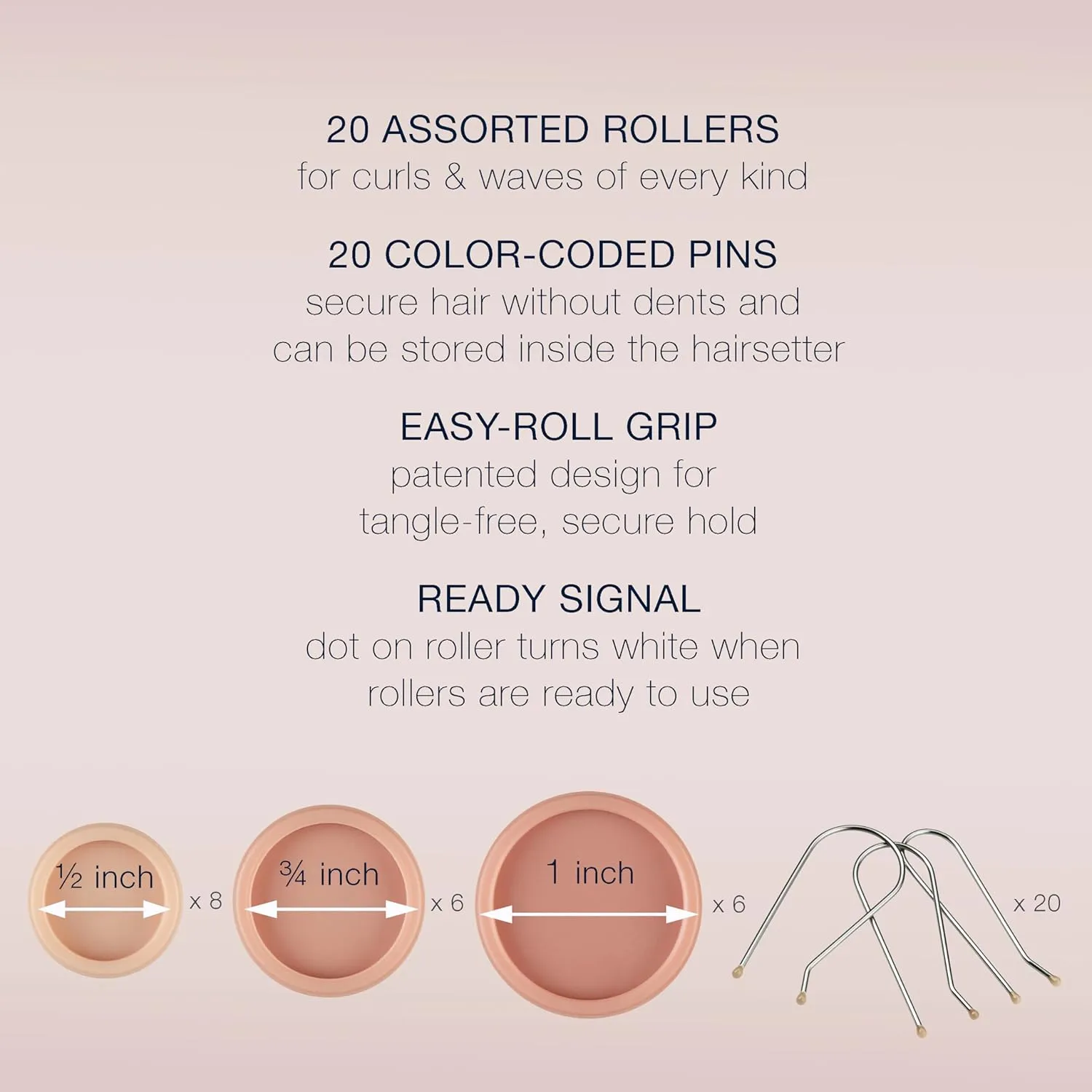 Conair Double Ceramic Hot Rollers for Long, Medium, and All Hair - Hair Curler - Hair Roller Clips Included - 1/2 inch, 3/4 inch, and 1 inch Rollers