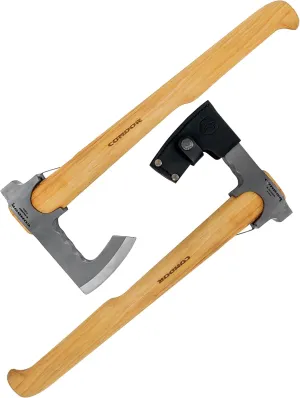 Condor Tool & Knife TravelHawk Axe - Handcrafted Leather Sheath - 1060 High Carbon Steel Camping Axe with a Light Wooden Hickory Handle - 6.6in Blade - 30.3oz
