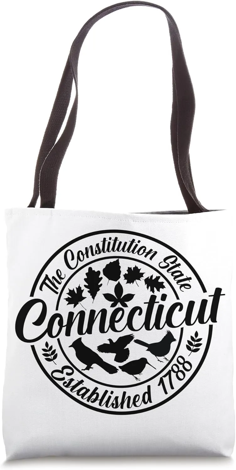 Connecticut Souvenir Constitution State Fall Leaves Birds Tote Bag