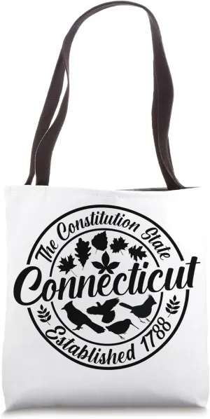 Connecticut Souvenir Constitution State Fall Leaves Birds Tote Bag