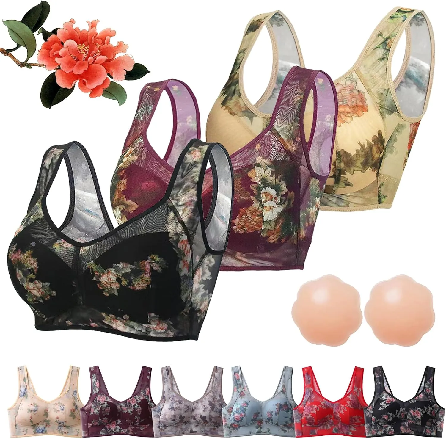 Converselyon Bra, Ellebloom - Ice Silk Lace Everyday Cooling Comfort Bra, Women's Super Gather Everyday Bras