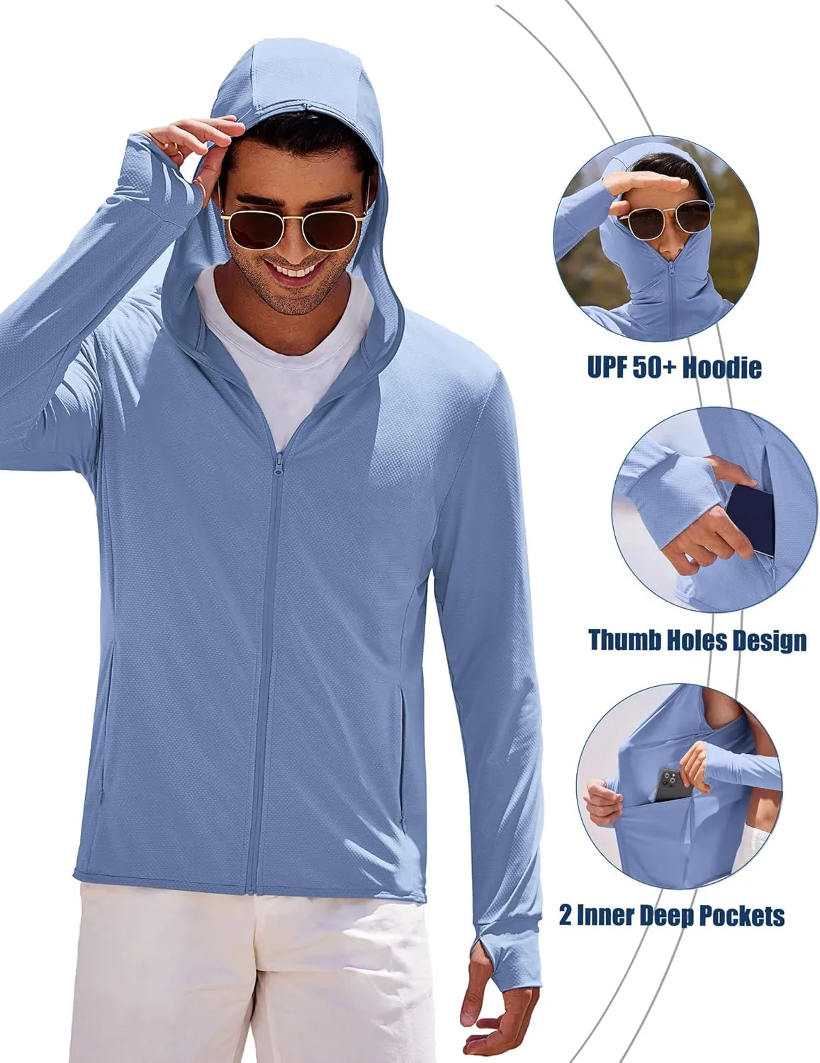COOFANDY Men Full Zip UPF 50 Sun Protection Hoodie Jacket Long Sleeve Lightweight Breathable UV Shirts with Pockets