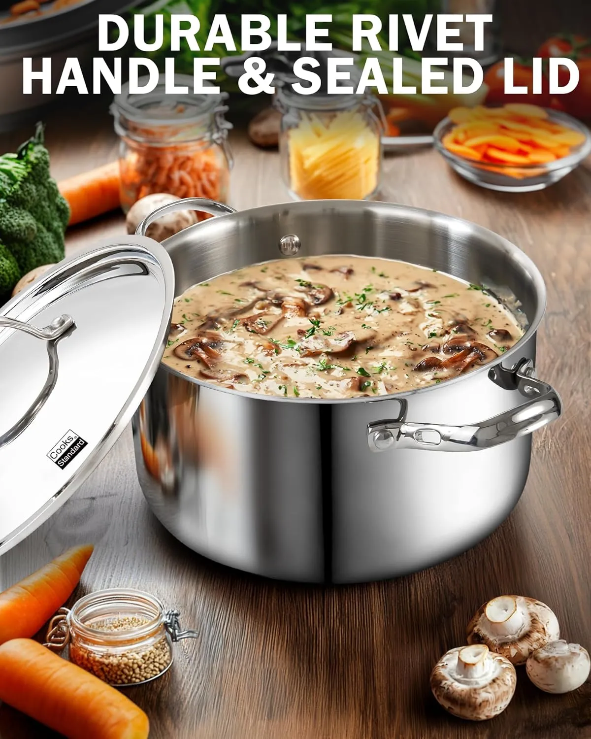 Cooks Standard Multi-Ply Clad Stainless Steel Stock Pot, 6-Quart Pasta Cooking Canning Pot with Lid, Deep Stockpot Induction Cookware