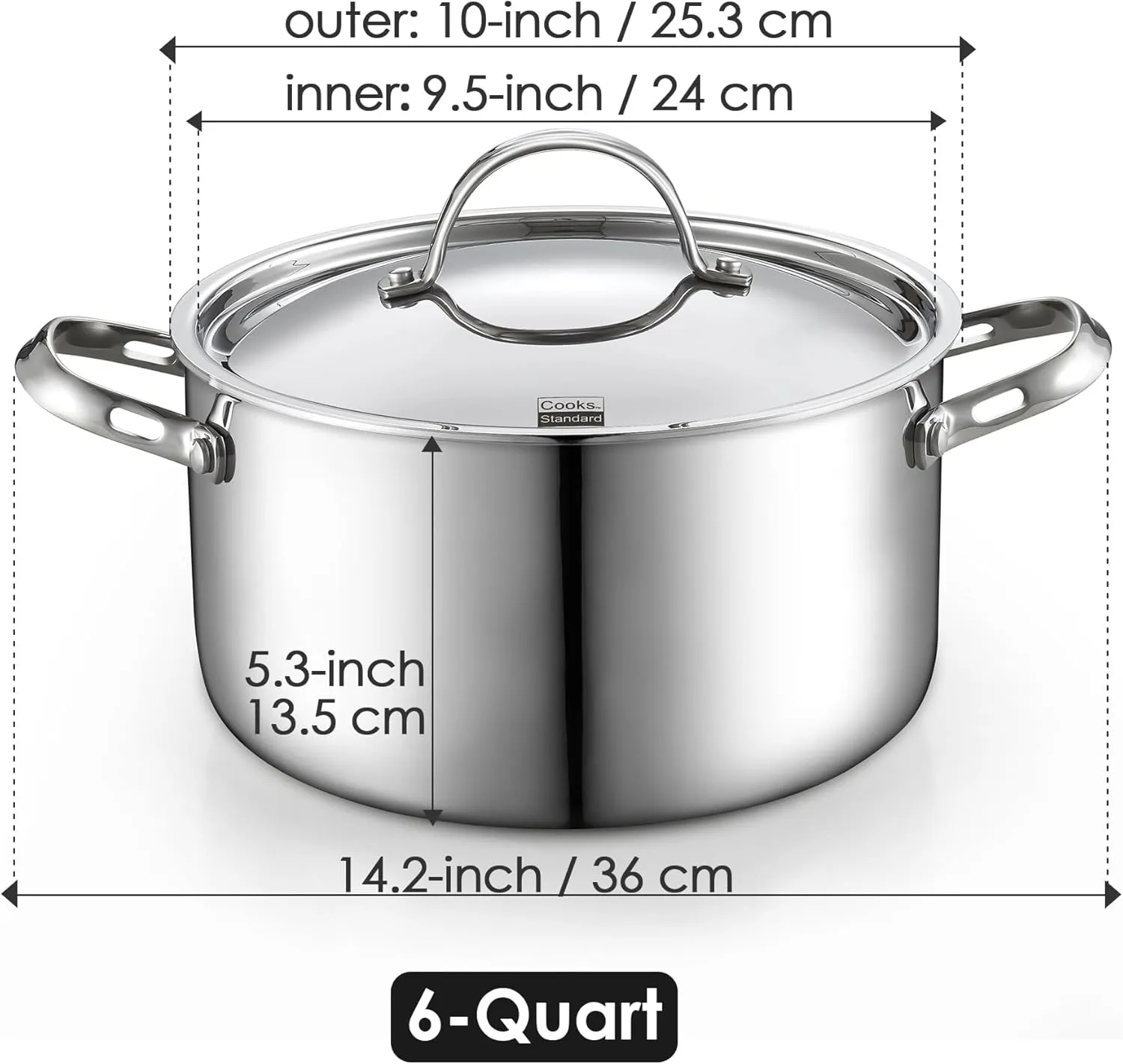 Cooks Standard Multi-Ply Clad Stainless Steel Stock Pot, 6-Quart Pasta Cooking Canning Pot with Lid, Deep Stockpot Induction Cookware