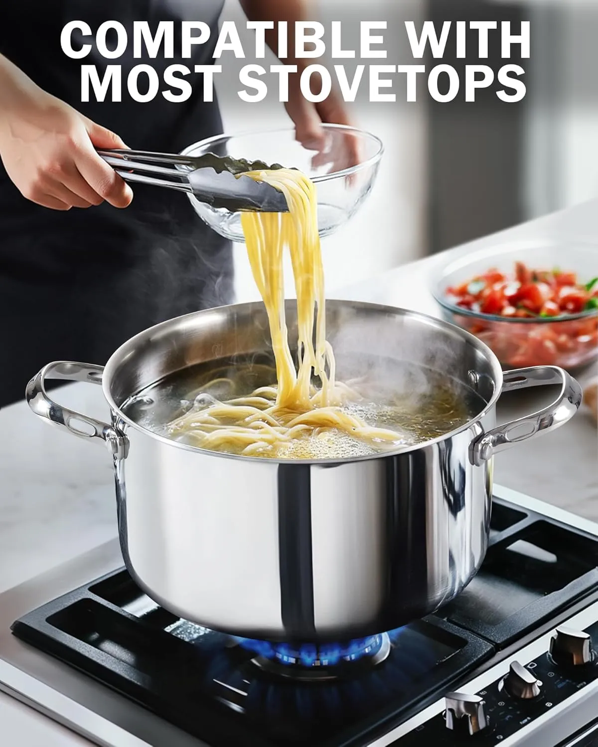 Cooks Standard Multi-Ply Clad Stainless Steel Stock Pot, 6-Quart Pasta Cooking Canning Pot with Lid, Deep Stockpot Induction Cookware