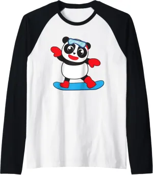 Cool Snowboarding Panda | Funny Snow Surfing Winter Gift Raglan Baseball Tee