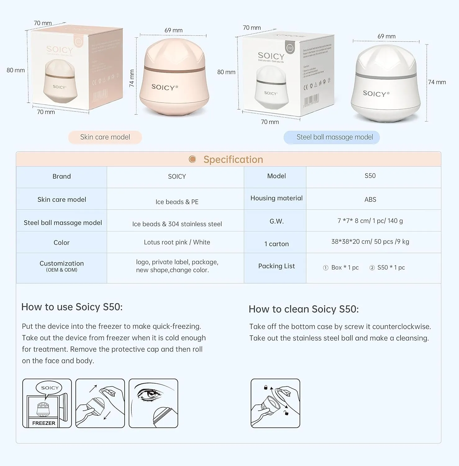 Cooling Face Roller Metal Ice Roller for Home Use 360 Degree Rotate Frozen Face Ice Roller for Eye Steel Ball Massager Skin Clam Roller Travel Beauty Tool-White