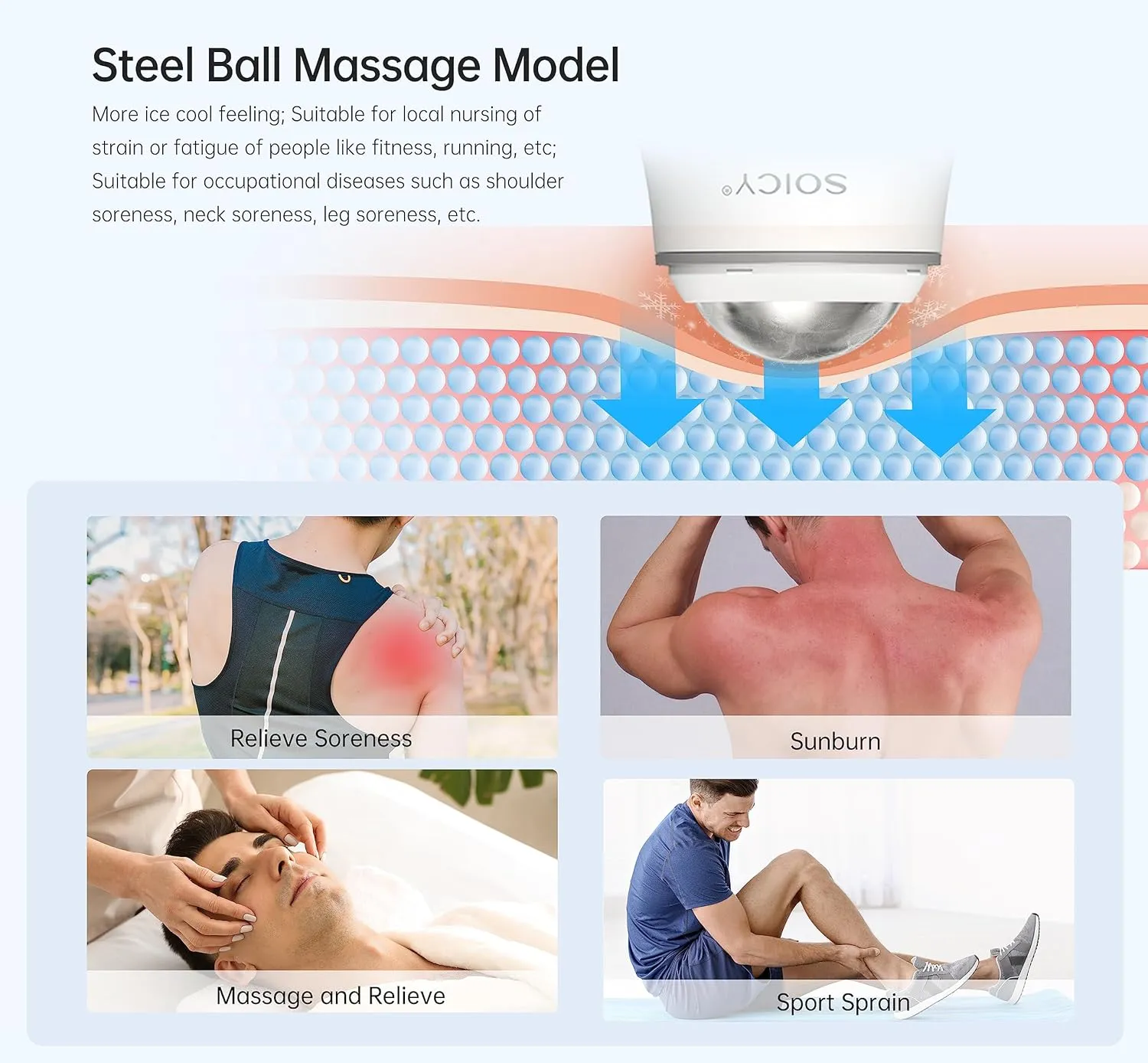 Cooling Face Roller Metal Ice Roller for Home Use 360 Degree Rotate Frozen Face Ice Roller for Eye Steel Ball Massager Skin Clam Roller Travel Beauty Tool-White