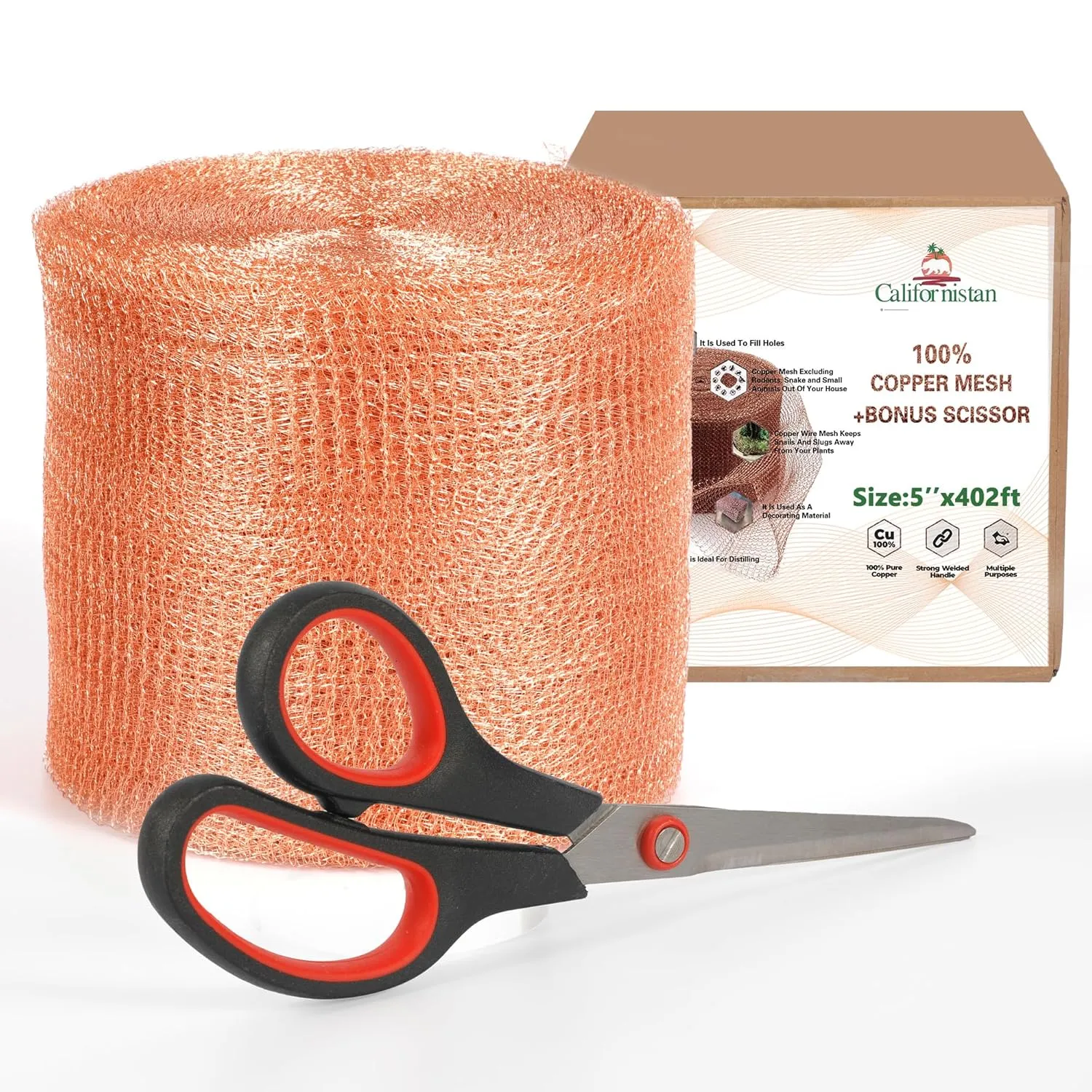 Copper Mesh Rodent Control, 5in x 402ft- Rustproof Copper Mesh Roll for Rodent, Bat & Snail - Perfect for Hole Blocking, Gardening & Sealing Water Opening - Plus Special Bonus Scissor
