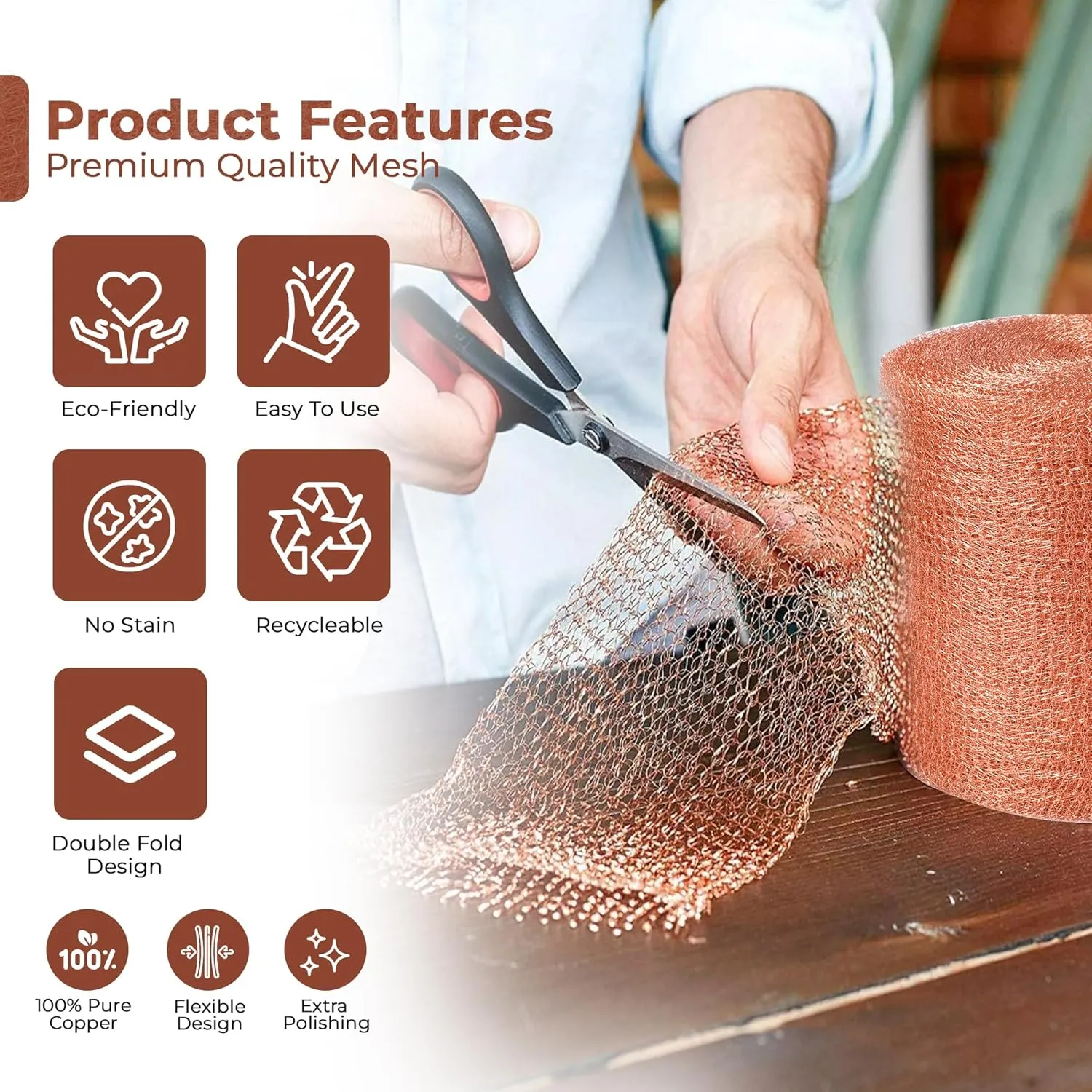 Copper Mesh Rodent Control, 5in x 402ft- Rustproof Copper Mesh Roll for Rodent, Bat & Snail - Perfect for Hole Blocking, Gardening & Sealing Water Opening - Plus Special Bonus Scissor