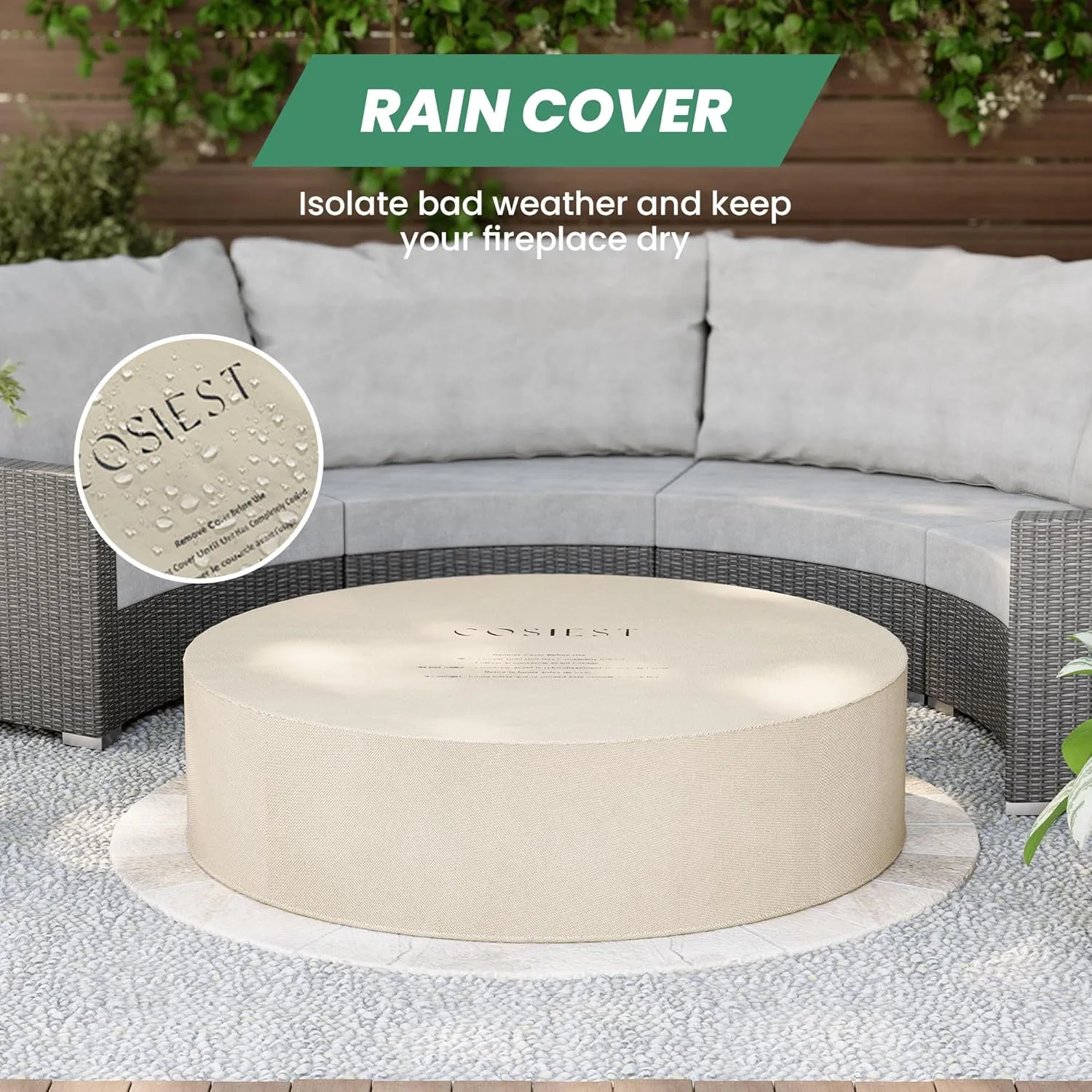 COSIEST 2-Piece Outdoor Propane Firepit Table Set w Tank Table, CSA Certified 42" Fire Table CSA Certified, 50,000 BTU w Gray Round Base,Wind Guard and 16 inches Tank Side Table 20lb for Garden,Pool