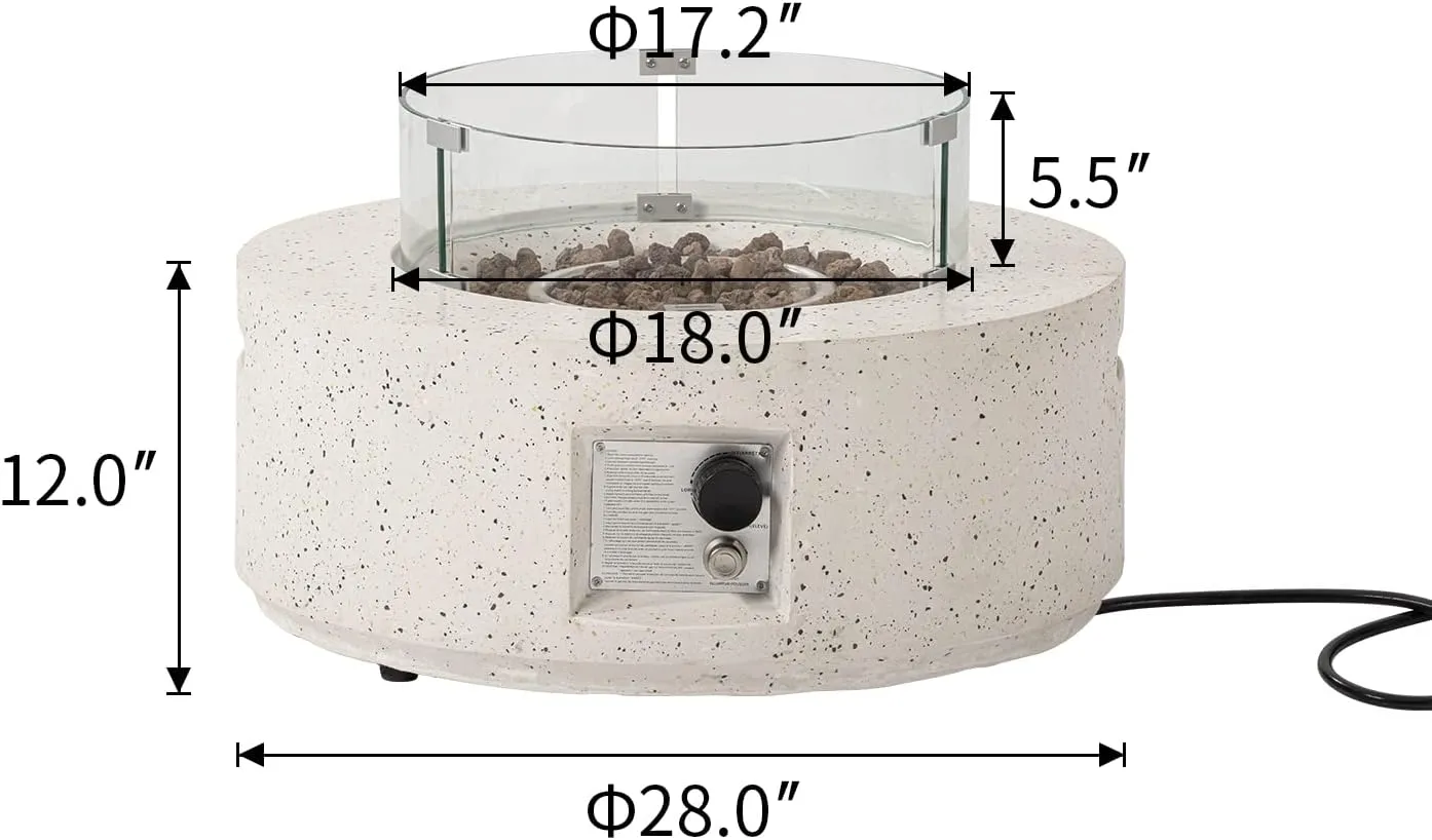 COSIEST Outdoor Propane Fire Pit Coffee Table, 28-inch Terrazzo Round Base Patio Heater, CSA Certified, 40,000 BTU Stainless Steel Burner, Wind Guard, Free Lava Rocks, Waterproof Cover