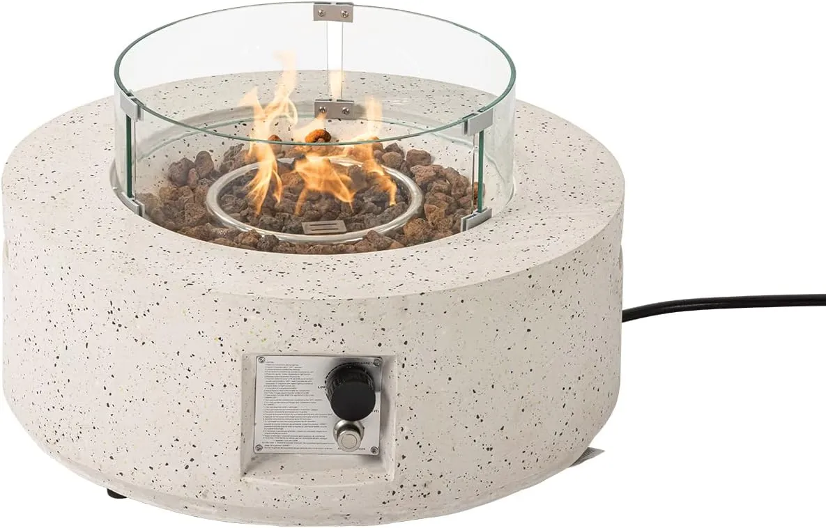 COSIEST Outdoor Propane Fire Pit Coffee Table, 28-inch Terrazzo Round Base Patio Heater, CSA Certified, 40,000 BTU Stainless Steel Burner, Wind Guard, Free Lava Rocks, Waterproof Cover