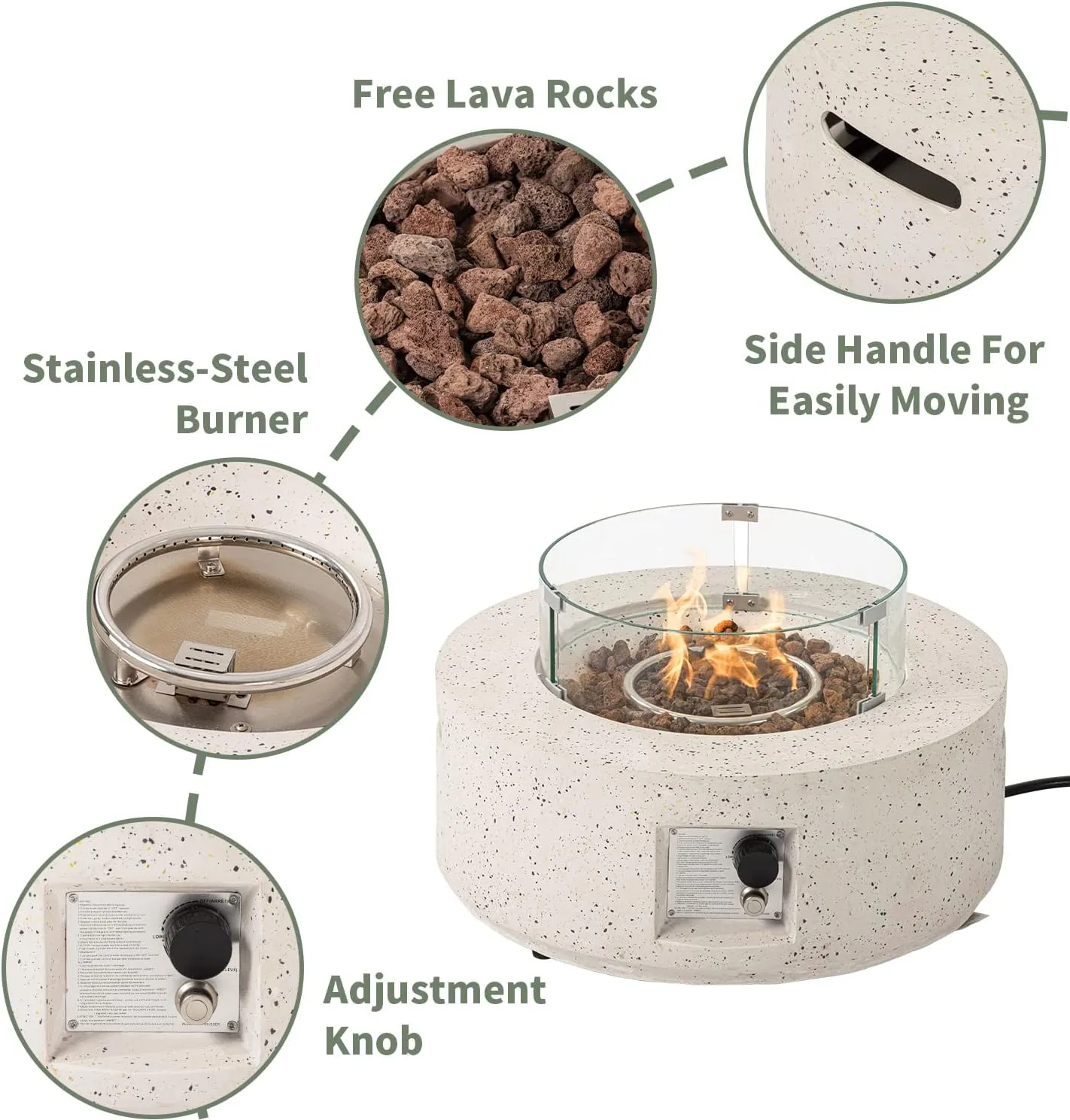 COSIEST Outdoor Propane Fire Pit Coffee Table, 28-inch Terrazzo Round Base Patio Heater, CSA Certified, 40,000 BTU Stainless Steel Burner, Wind Guard, Free Lava Rocks, Waterproof Cover