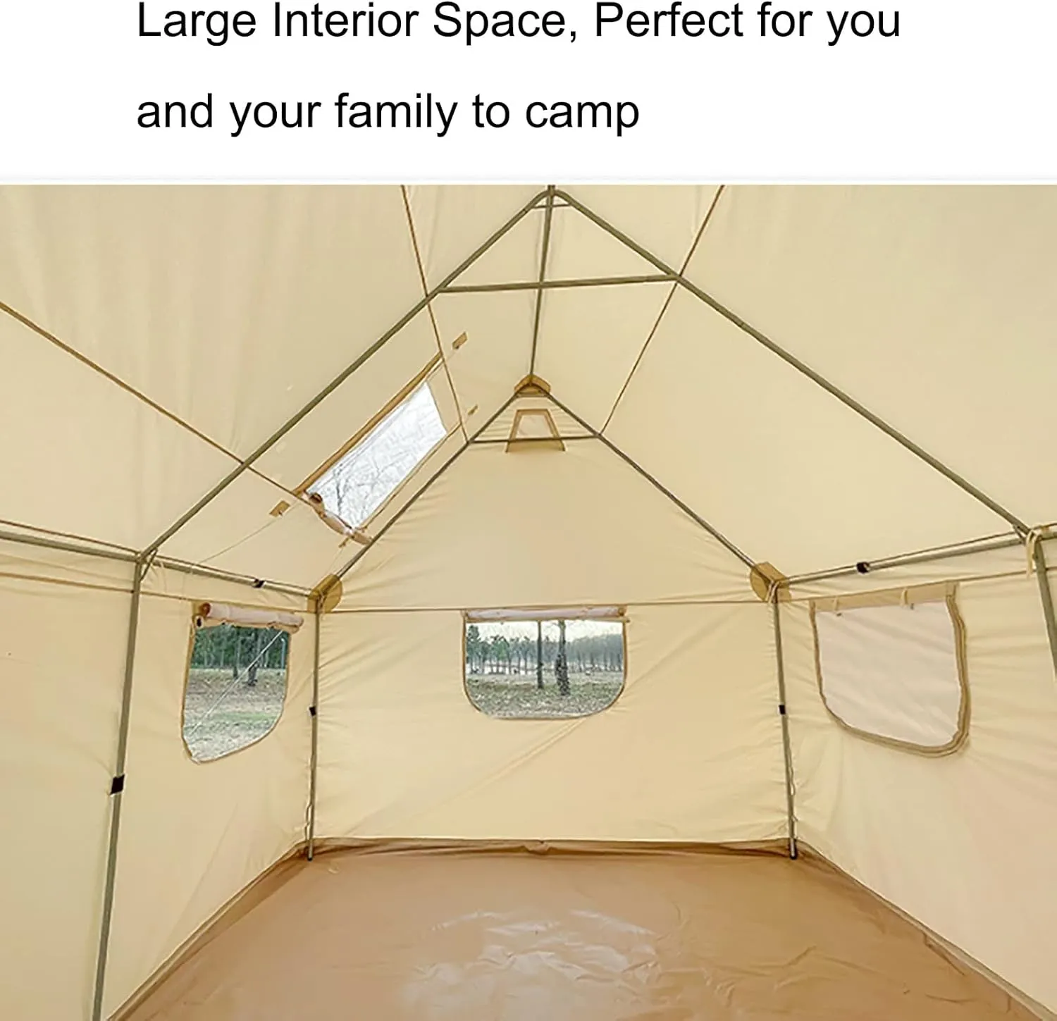 Cotton Canvas Wall Tent Waterproof 900D Oxford Cloth Yurt Bell Tent 10x12ft, Family Glamping Tents for 8-10 People Outdoor Camping Hiking Party Hunting, Two Doors and Two Windows