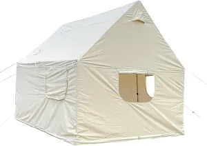 Cotton Canvas Wall Tent Waterproof 900D Oxford Cloth Yurt Bell Tent 10x12ft, Family Glamping Tents for 8-10 People Outdoor Camping Hiking Party Hunting, Two Doors and Two Windows
