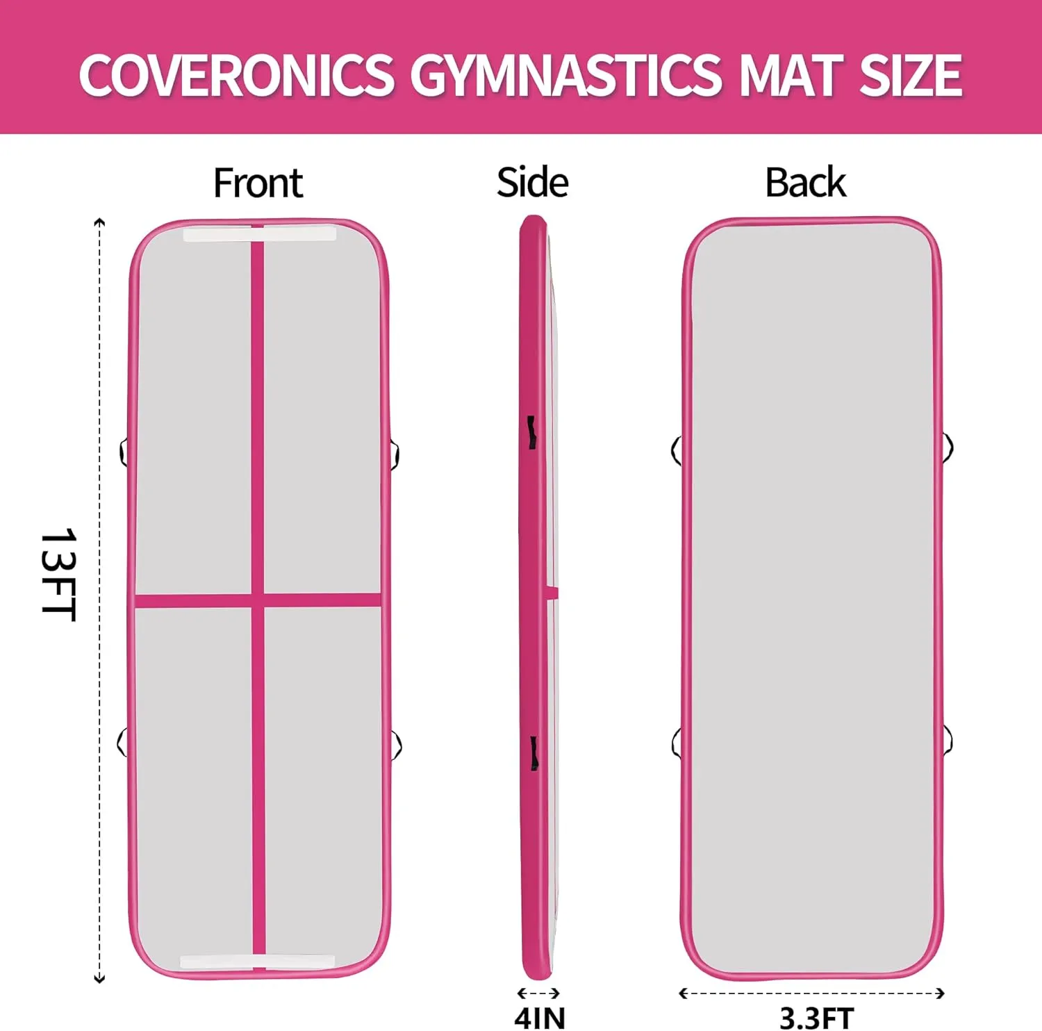 COVERONICS Air Gymnastics Training Mats - 10FT/13FT/16FT Inflatable Gymnastics Mats Tumble Track with Electric Pump & Storage Bag for Gymnastics Training/Home&Outdoor Use/Cheerleading/Yoga/Water