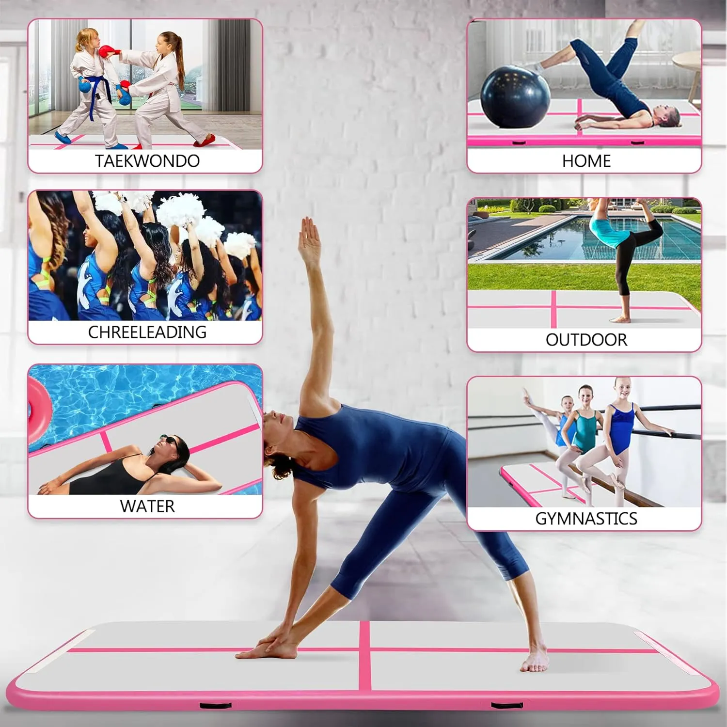 COVERONICS Air Gymnastics Training Mats - 10FT/13FT/16FT Inflatable Gymnastics Mats Tumble Track with Electric Pump & Storage Bag for Gymnastics Training/Home&Outdoor Use/Cheerleading/Yoga/Water