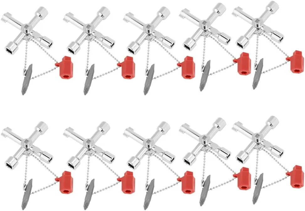 CrossKey Wrench, 10pcs Multifunction Universal Control Cabinet Key Wrenches Hand Tools for Train Door Cupboard Box Elevator Meter Valve