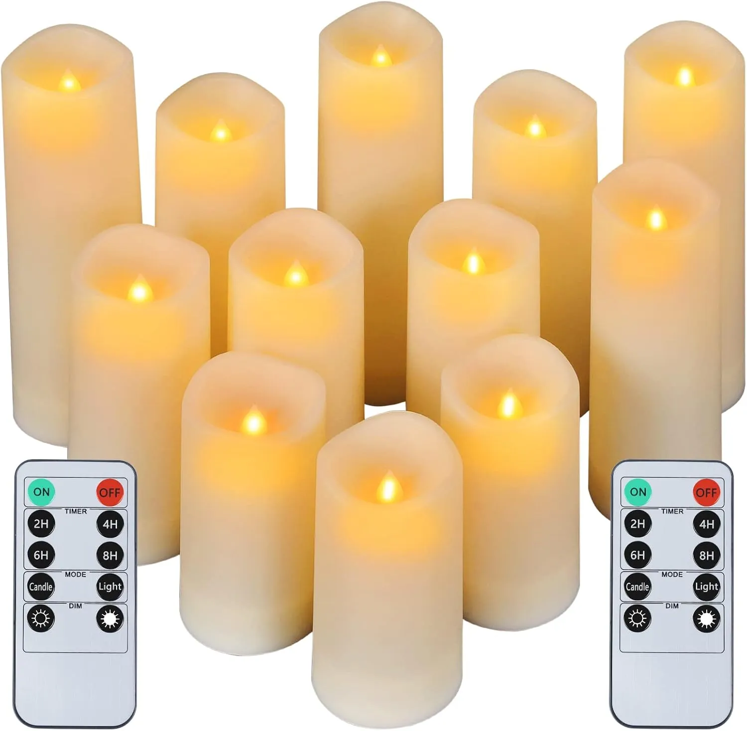 crowm Flickering Flameless Candles with Remote, Battery Operated Timer LED Votive Candles, Outdoor Waterproof Pillar Ivory Candles Light for Christmas Halloween Decor - Set of 12